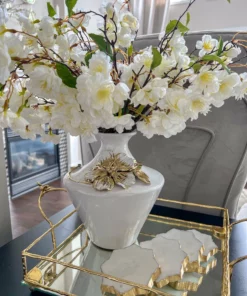 Inspire Me! Home Decor White Ceramic Vase With Stunning Gold & White Floral Detail