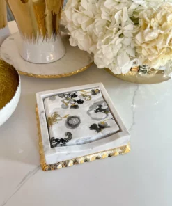 Inspire Me! Home Decor Gold White Marble Napkin Holder/Tray With Ruffled Border