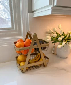 Inspire Me! Home Decor Gold Metal Two Tier Storage Basket With Wood Handle