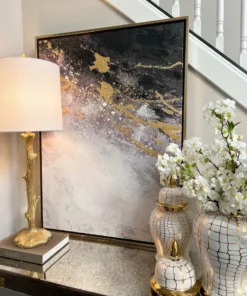 Inspire Me! Home Decor Charcoal Black, Gold, And White Abstract Wall Art WALL ART & MIRRORS