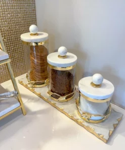 Inspire Me! Home Decor Gold Metal Leaf Branch Canister W/ Marble Ball Lid (3 Sizes)