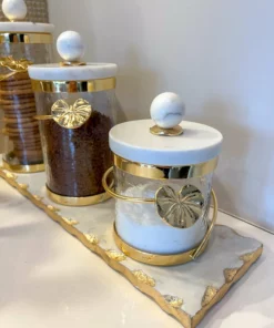 Inspire Me! Home Decor Glass Canister With Gold Leaf Design & Marble Lid (3 Sizes)