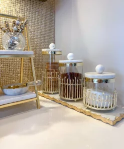 Inspire Me! Home Decor Glass Canisters With Gold Linear Details (3 Sizes) 14 Inspire Me! Home Decor Glass Canisters With Gold Linear Details (3 Sizes)