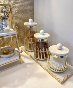 Inspire Me! Home Decor Glass Canisters With Gold Linear Details (3 Sizes)