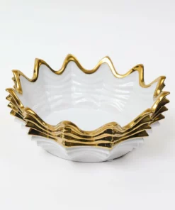 Inspire Me! Home Decor White And Gold Scalloped Bowl