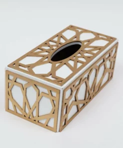 Inspire Me! Home Decor Wood Gold And White Tissue Box Cover