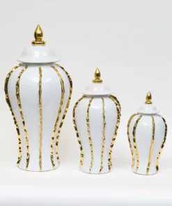 Inspire Me! Home Decor White Ginger Jar With Gold Details (3 Sizes)