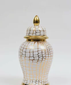 Inspire Me! Home Decor White And Gold Animal Print Ginger Jar (2 Sizes) Ginger Jars