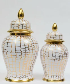 Inspire Me! Home Decor White And Gold Animal Print Ginger Jar (2 Sizes) Ginger Jars