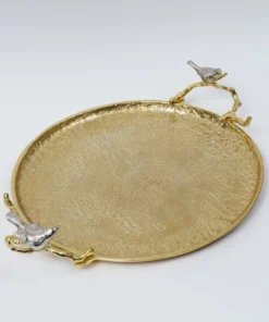 Inspire Me! Home Decor Large Round Gold Tray With Bird Detail