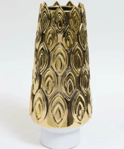 Inspire Me! Home Decor White Porcelain Vase With Gold Petal Design