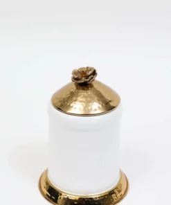 Inspire Me! Home Decor White Ceramic Jars With Gold Flower Lid (3 Sizes)