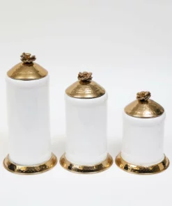 Inspire Me! Home Decor White Ceramic Jars With Gold Flower Lid (3 Sizes)
