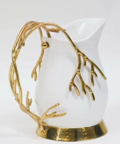 Inspire Me! Home Decor White Ceramic Pitcher With Gold Textured Design Handle & Base " From Pops Of Color Home Collection"