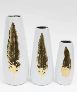Inspire Me! Home Decor White Ceramic Vase With Gold Leaf Design (3 Sizes)