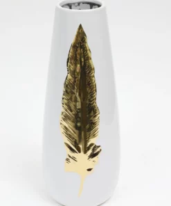 Inspire Me! Home Decor White Ceramic Vase With Gold Leaf Design (3 Sizes)