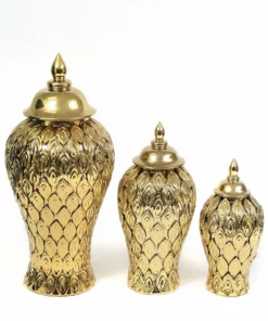 Inspire Me! Home Decor Gold Petal Textured Ginger Jars (3 Sizes)