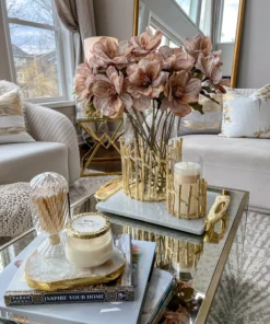 Inspire Me! Home Decor Glass Hurricane/Faux Floral Vase With Gold Twig Design (3 Sizes)