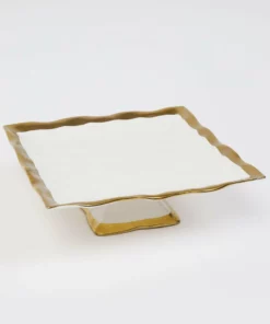 Inspire Me! Home Decor Gold And White Ceramic Square Cake Stand