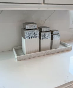 Inspire Me! Home Decor White Hammered Canister With Silver Border & Lid (3 Sizes) Gold