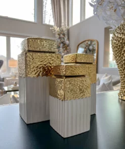 Inspire Me! Home Decor White Hammered Jar With Gold Border & Lid (3 Sizes)