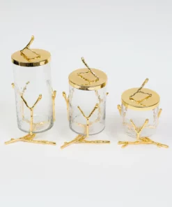 Inspire Me! Home Decor Glass Canister With Gold Metal Branch Design (3 Sizes)