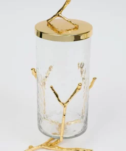 Inspire Me! Home Decor Glass Canister With Gold Metal Branch Design (3 Sizes)