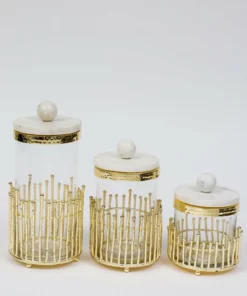 Inspire Me! Home Decor Glass Canisters With Gold Linear Details (3 Sizes)