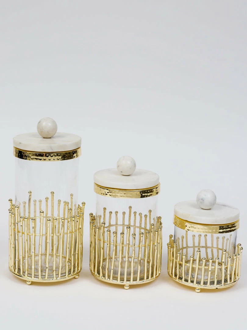Inspire Me! Home Decor Glass Canisters With Gold Linear Details (3 Sizes) 4 Inspire Me! Home Decor Glass Canisters With Gold Linear Details (3 Sizes)