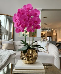 Inspire Me! Home Decor Pink Potted Faux Orchid In Gold Beveled Pot