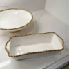 Inspire Me! Home Decor Gold And White Beaded Loaf Baking Dish