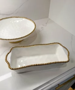 Inspire Me! Home Decor Gold And White Beaded Loaf Baking Dish