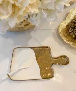Inspire Me! Home Decor Gold And White Tray With Spoon Set