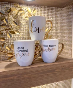 Inspire Me! Home Decor White Mug With Gold Handle (2 Styles) 11 Inspire Me! Home Decor White Mug With Gold Handle (2 Styles)