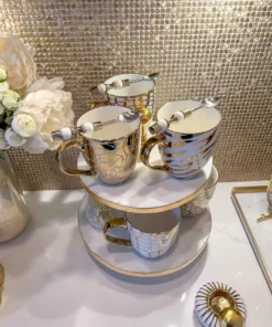 Inspire Me! Home Decor Marble Two Tier Cake Stand With Gold Detail