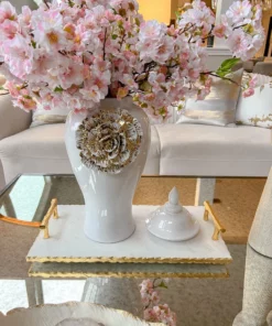 Inspire Me! Home Decor White Ginger Jar With Large Gold Flower Detail (3 Sizes)