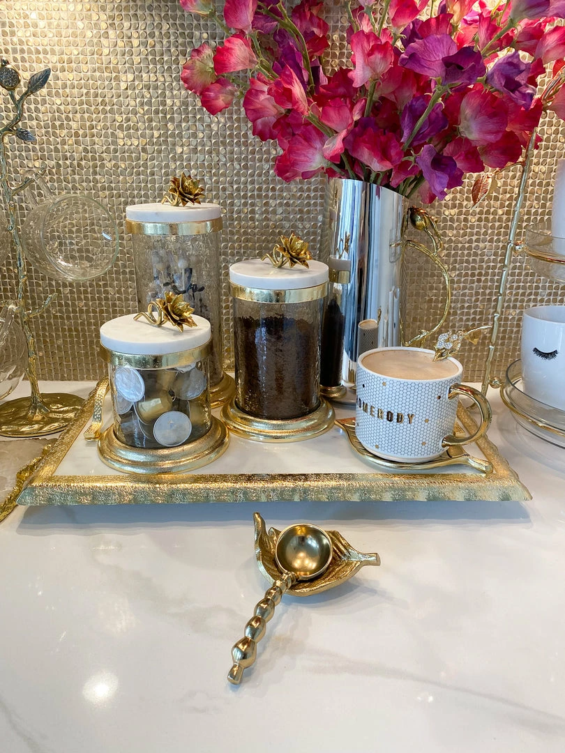 Inspire Me! Home Decor Gold Or Silver Canisters With Floral Lotus Lid (2 Colors) 3 Inspire Me! Home Decor Gold Or Silver Canisters With Floral Lotus Lid (2 Colors)