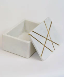 Inspire Me! Home Decor Marble Box With Gold Geometric Design