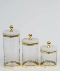 Inspire Me! Home Decor Gold Textured Rim Canisters W/ Marble Lid (3 Sizes)