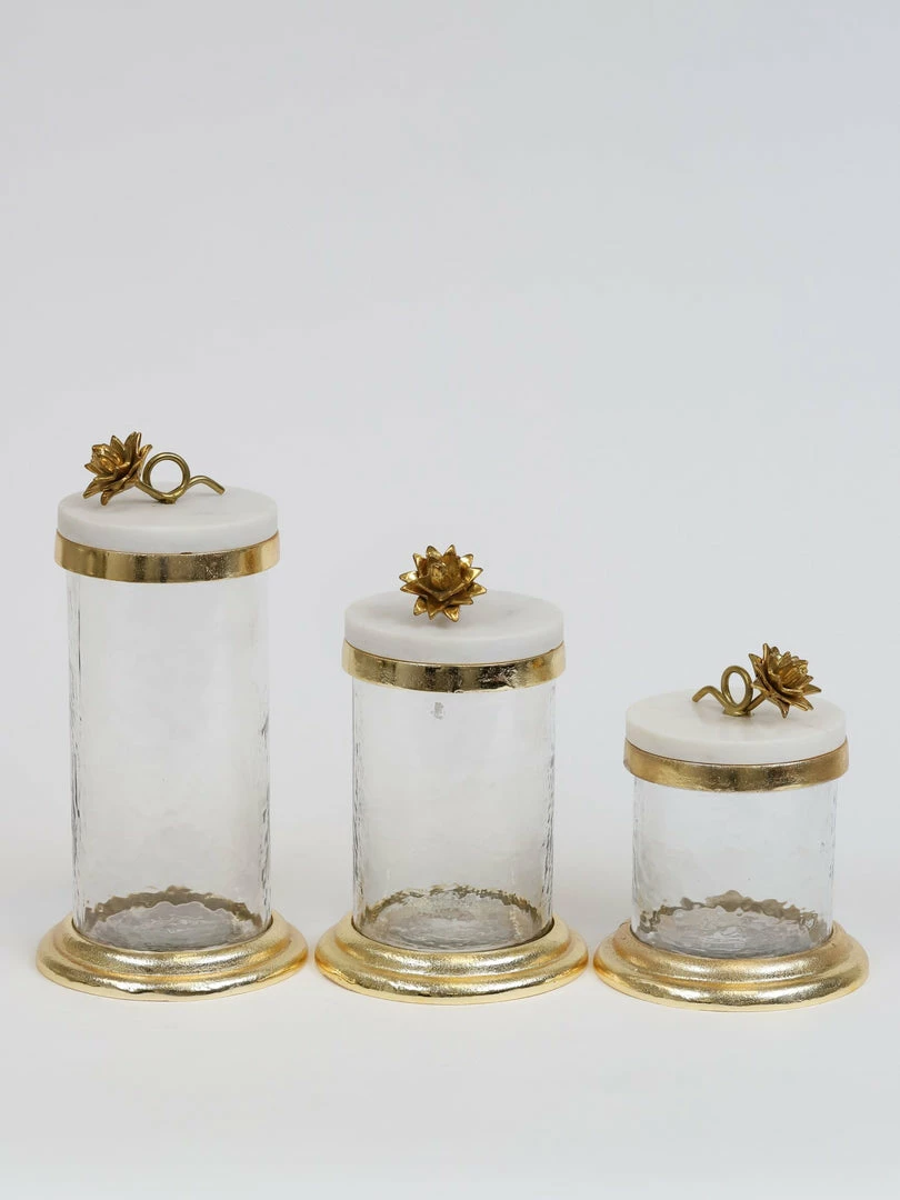 Inspire Me! Home Decor Gold Or Silver Canisters With Floral Lotus Lid (2 Colors) 9 Inspire Me! Home Decor Gold Or Silver Canisters With Floral Lotus Lid (2 Colors)