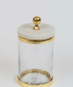 Inspire Me! Home Decor Gold Textured Rim Canisters W/ Marble Lid (3 Sizes) 12 Inspire Me! Home Decor Gold Textured Rim Canisters W/ Marble Lid (3 Sizes)