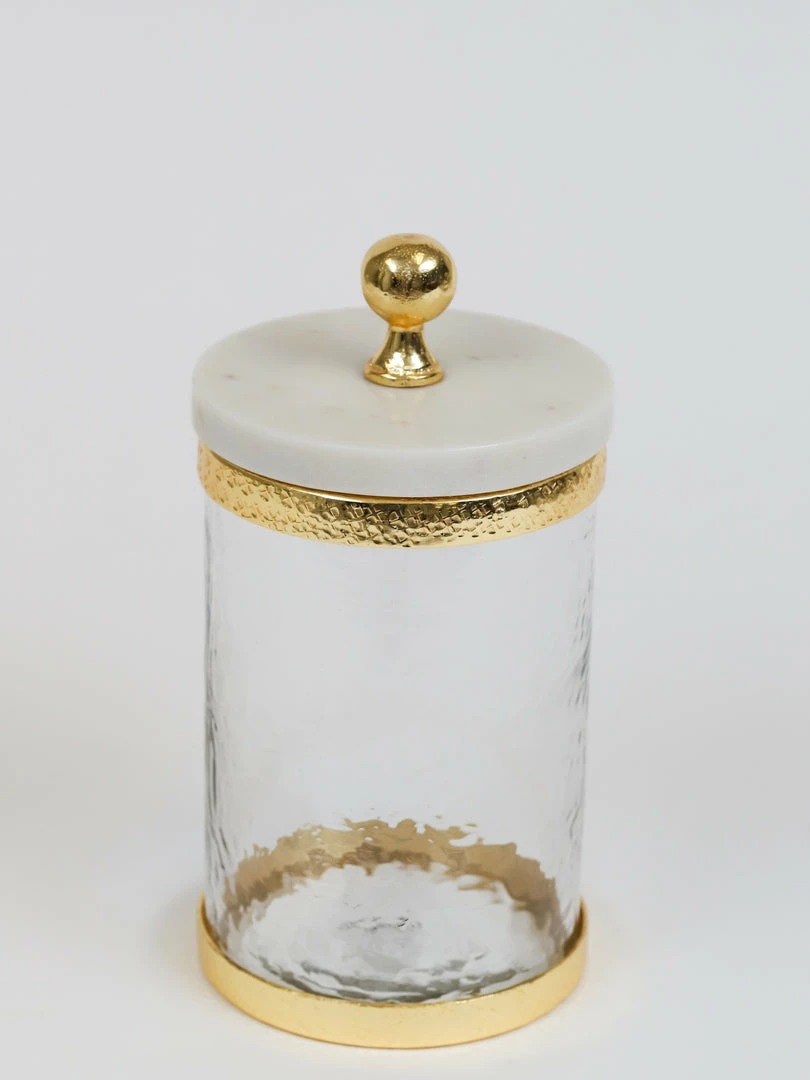 Inspire Me! Home Decor Gold Textured Rim Canisters W/ Marble Lid (3 Sizes) 6 Inspire Me! Home Decor Gold Textured Rim Canisters W/ Marble Lid (3 Sizes)