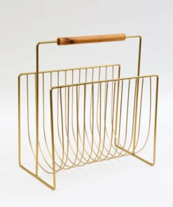 Inspire Me! Home Decor Gold Magazine Rack With Wooden Handle