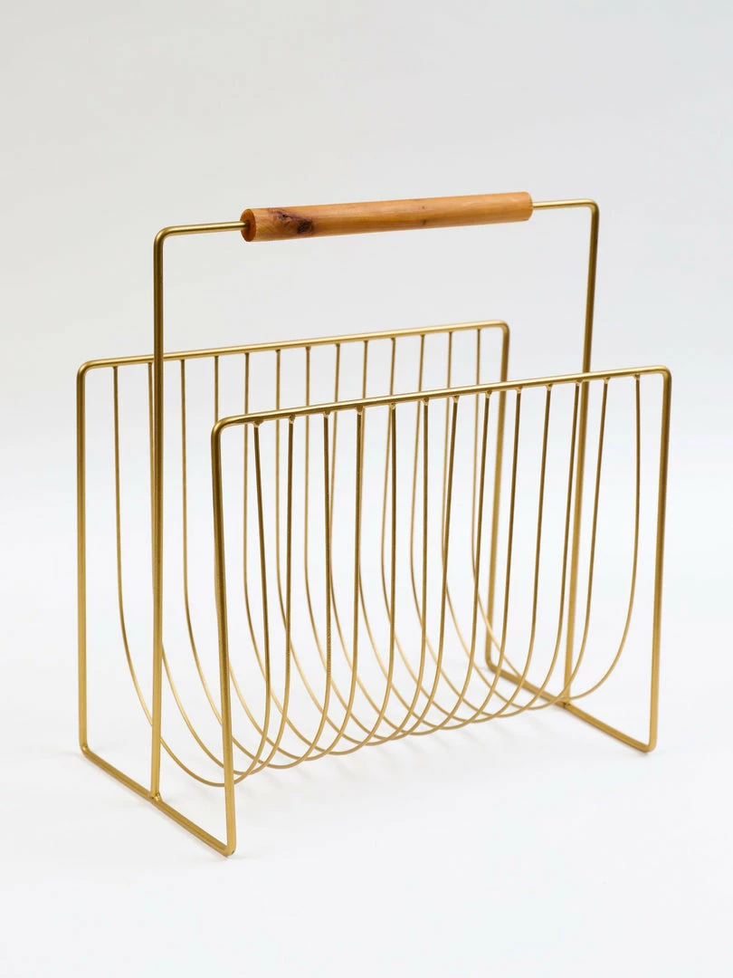 Inspire Me! Home Decor Gold Magazine Rack With Wooden Handle 4 Inspire Me! Home Decor Gold Magazine Rack With Wooden Handle