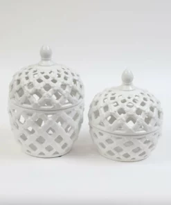 Inspire Me! Home Decor White Latticework Lidded Jar (2 Sizes) KITCHEN