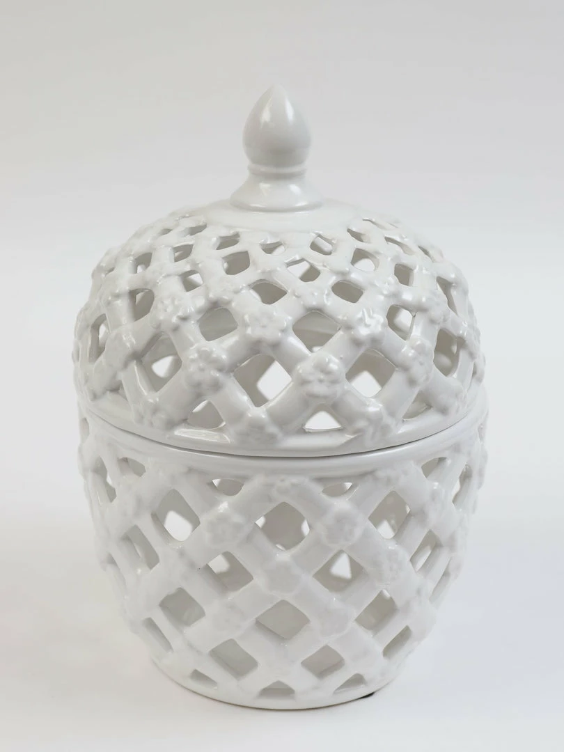 Inspire Me! Home Decor White Latticework Lidded Jar (2 Sizes) KITCHEN 5 Inspire Me! Home Decor White Latticework Lidded Jar (2 Sizes) KITCHEN