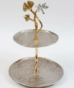 Inspire Me! Home Decor Gold Two-Tone Dragonfly Cake Stand