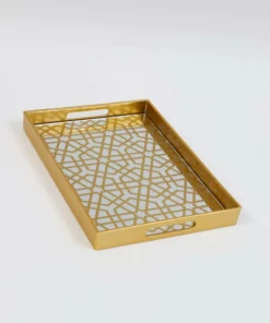 Inspire Me! Home Decor Mirror Gold Geometric Pattern Trays (Set Of 2)