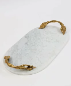 Inspire Me! Home Decor White Marble Tray With Gold Leaf Handles