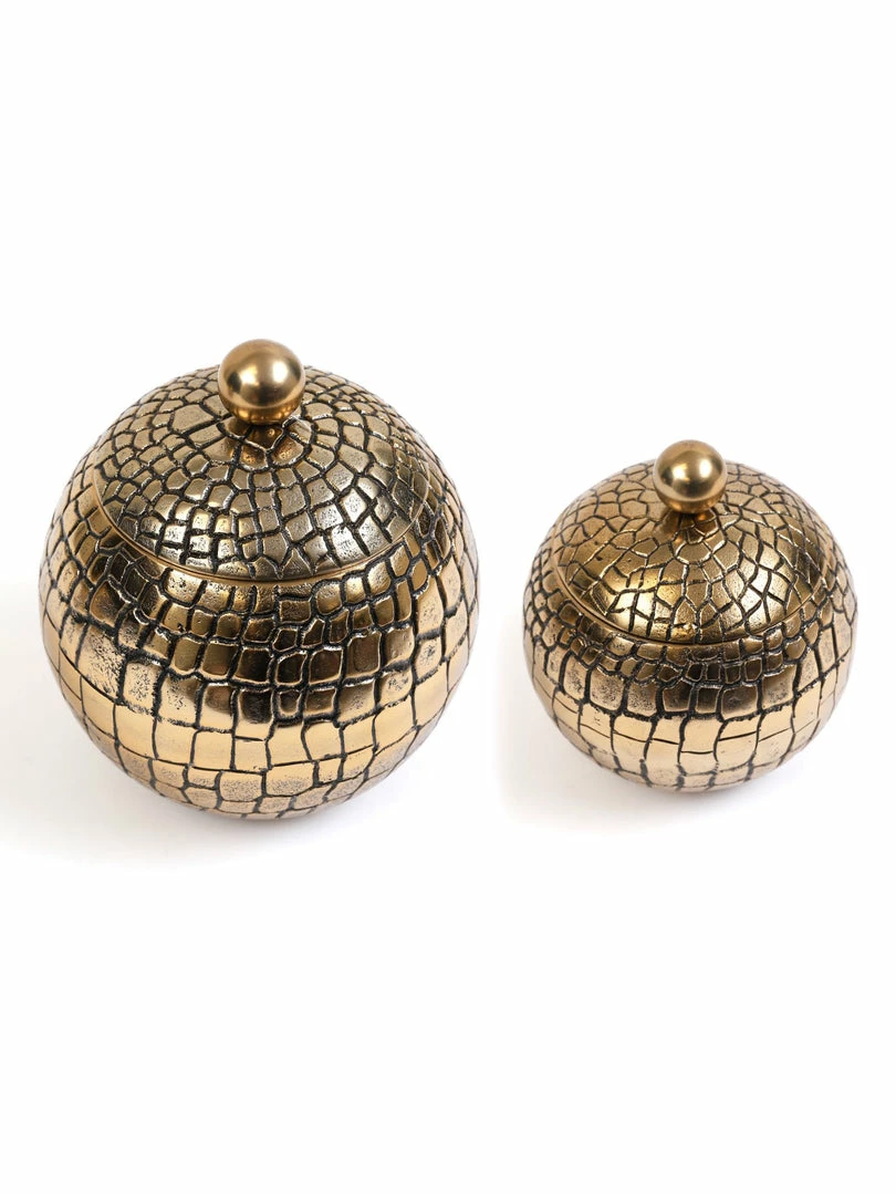 Inspire Me! Home Decor Round Gold Jar With Crocodile Print Pattern (2 Sizes) 4 Inspire Me! Home Decor Round Gold Jar With Crocodile Print Pattern (2 Sizes)